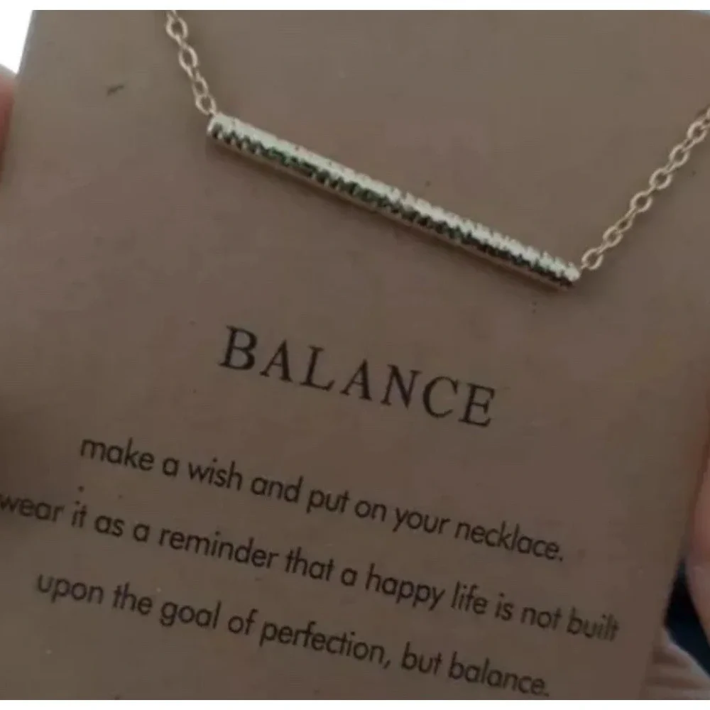 NEW Balance Bar Necklace Gold Minimalist‎ Pendant Delicate Chain Jewelry Gift